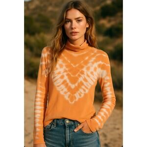 We The Free Tie Dye Long Sleeve Mock Neck Tee Shirt Orange White Women’s Large